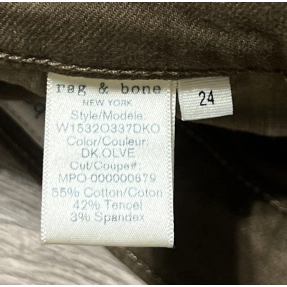 Rag & Bone Women's High Rise Skinny Dark Olive USA Made Jeans SZ 24x30, NWT $195